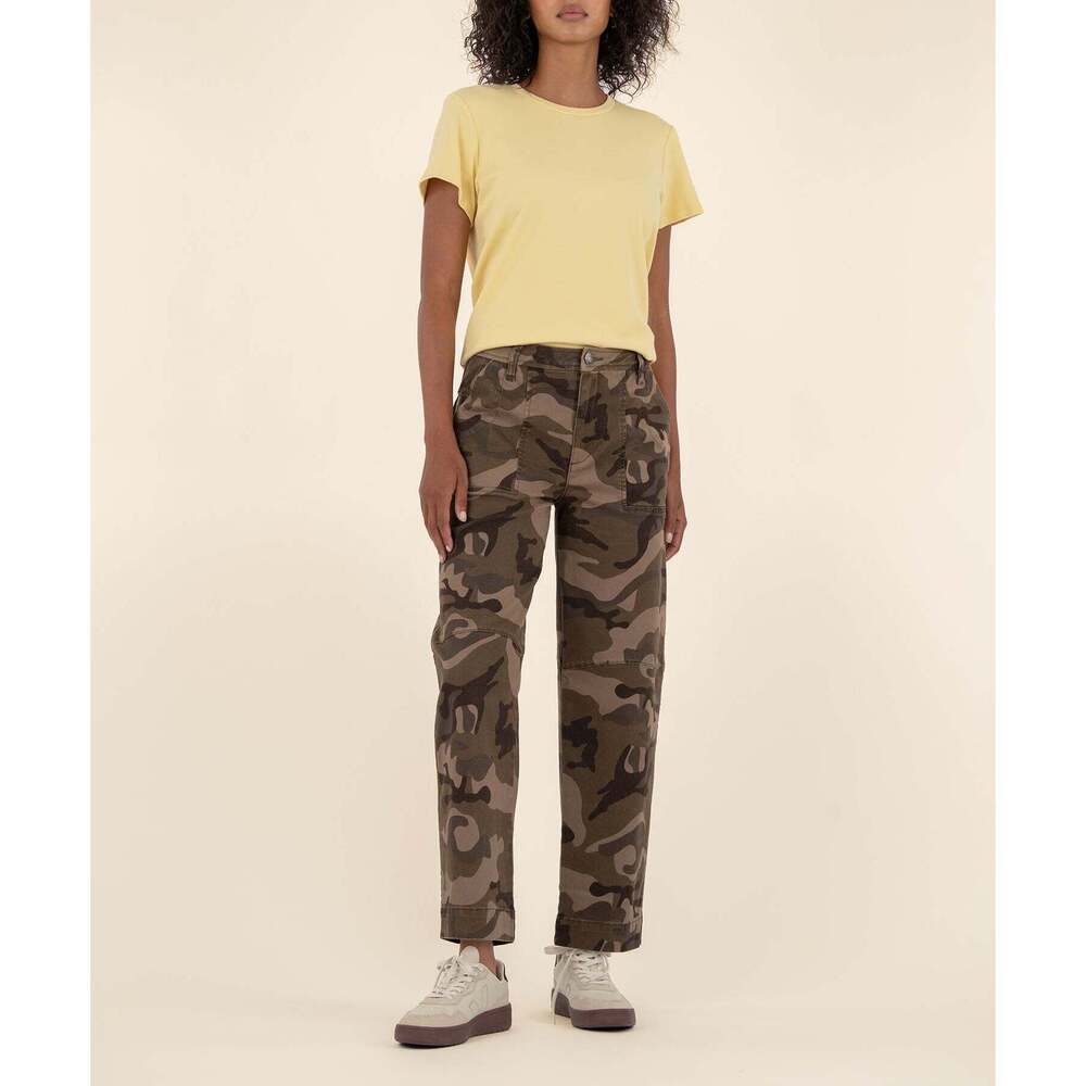 Kut from the Kloth High-Rise Camo Straight Jeans in Olive and Brown